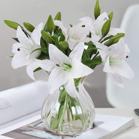 ZOLGINAH Fleurs artificielles 5pcs Lillies artificielles avec 5 bourgeons Plantes Fleurs Arts Latex Artificiel Pleine Floraison Fleurs au Toucher réel pour la décoration intérieure Mariage fêtes Burea (1/5)