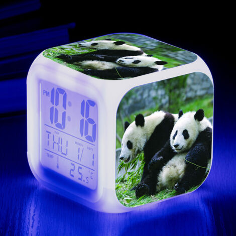ZOLGINAH Réveil LED Panda - Pour enfant - Réveil de chevet - Carré - Écran LCD éclairé - Motif Panda (16) (1/5)