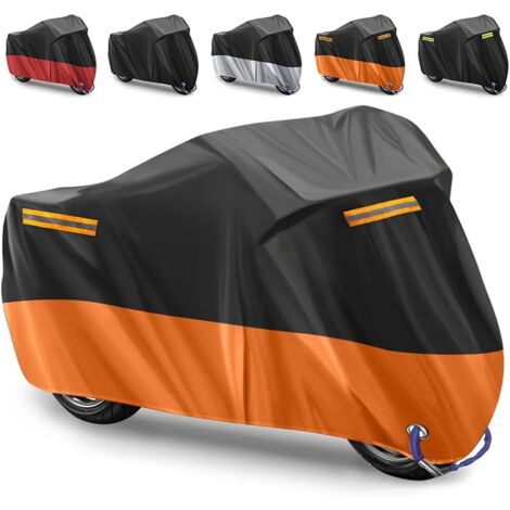 ZOLGINAH Housse de Protection pour Moto Housse de moto Couverture Imperméable Housse de Protection pour Moto Exterieur en 210D Oxford Tissu pour Moto,Contre la pluie-265X105X 125CM(Orange,Bande Réfléc (1/5)