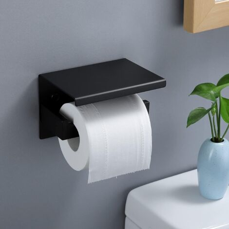 ZOLGINAH Porte Papier Toilette Mural Support Papier Toilette avec Etagère Acier Inox SUS 304, Auto-adhésif et fixé au mur (Noir) (1/5)