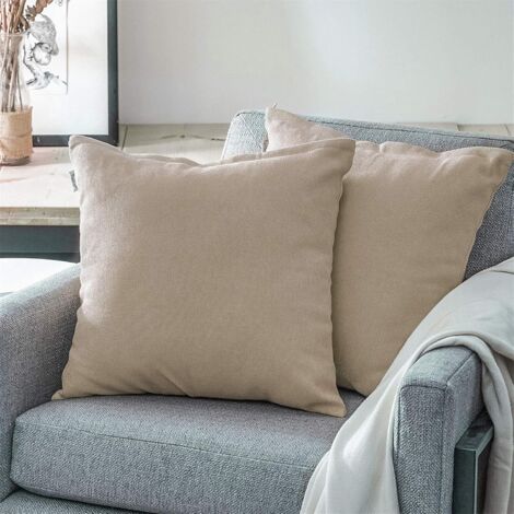 ZOLGINAH Housse de Coussin 45x45 Caramel Lot de 2 Decoration Salon Maison Chambre Ado Enfant Bebe Housses Coussins Canapé Lit Voiture Carrés Double Face Uni Chenille Doux avec Fermeture Eclair (1/5)