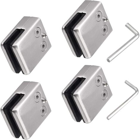ZOLGINAH Lot de 2 pinces à verre en acier inoxydable 304 avec 1 clés hexagonales - Convient pour vitres de 8 à 10 mm - Support réglable en verre plat pour escalier balustrade - Main courante polie (1/4)
