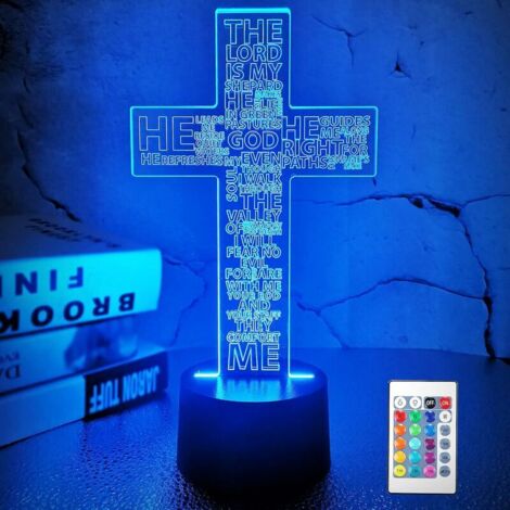 ZOLGINAH Jésus Cross 3D Night Light, Christ Illusion Optique Lumières 16 Couleurs Changent avec Télécommande, Le Seigneur Lampes De Bureau Chambre Décor À La Maison Noël Anniversaire Cadeaux De Pâques (1/5)