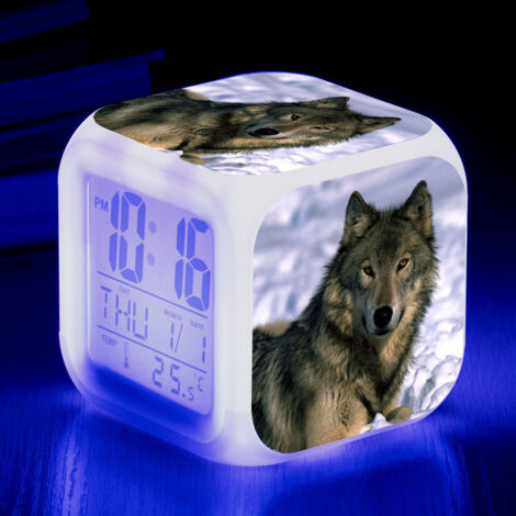 ZOLGINAH Réveil LED Wolf - Pour enfant - Réveil de chevet - Carré - Écran LCD éclairé - Motif loup (15) (1/5)