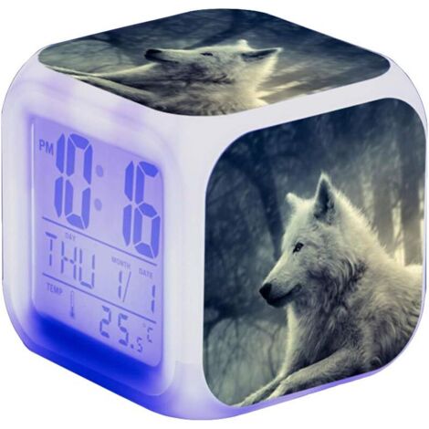 ZOLGINAH Réveil LED - Pour enfant - Réveil de chevet - Carré - Écran LCD éclairé - Motif loup (18) (1/5)