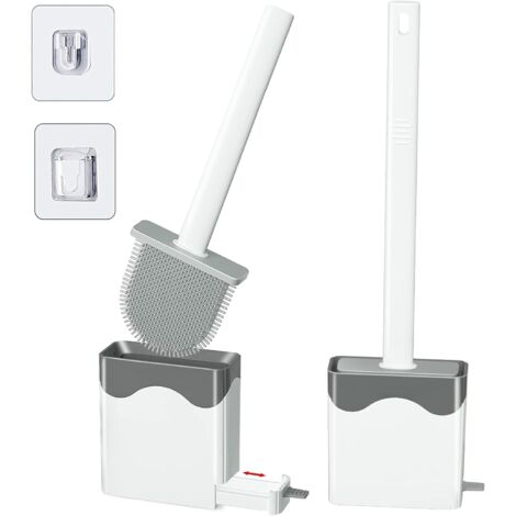 ZOLGINAH Brosse WC en silicone, lot de 2 brosses de toilette en profondeur et support avec base amovible, poignée en plastique antidérapant et support à séchage rapide, brosse WC pourde salle de bain (1/5)