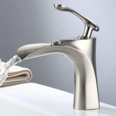 ZOLGINAH Robinet de salle de bain moderne en forme de cascade avec poignée unique en nickel brossé pour baignoire 1 trou de montage (1/5)
