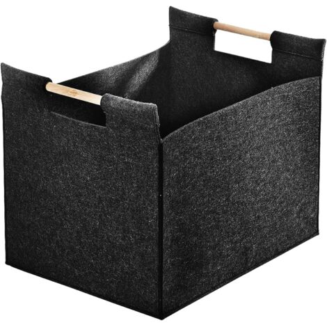 ZOLGINAH Panier a Bois, Panier de Rangement en Feutre, Sac en bois de cheminée, peut être utilisé pour stocker du bois, des journaux, des magazines, des jouets, un organisateur de livres (noir) (1/5)