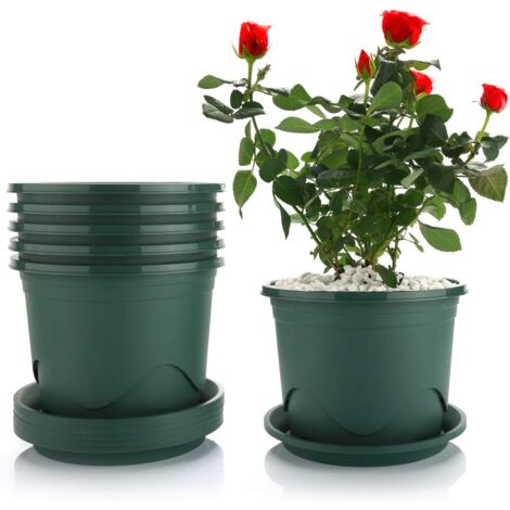 ZOLGINAH 22CM Pot de Fleur en Plastique avec Plateau - Ensemble de 6,Racine-Contrôle Conteneur Pot de Décoration pour Plantes de Jardin d'intérieur ou d'extérieur Bonsai Plantes Succulent Aloès Herbe (1/4)
