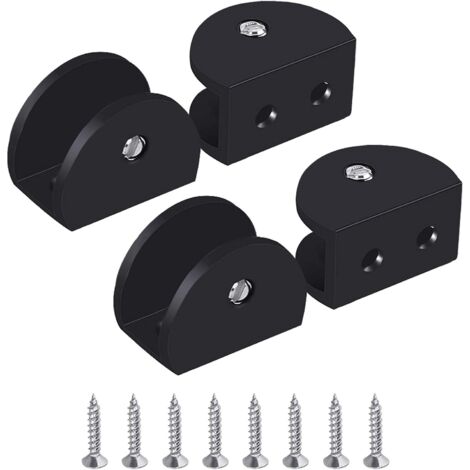 ZOLGINAH Pince à Verre, 4 Pièces de Support d’Étagère en Verre Support Tablette Verre Noir, Fixation Tablette Verre Réglable, Demi-Rondes, en Alliage d'Aluminium, Pour Verre de 10-12 mm d'Épaisseur