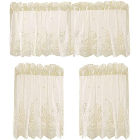 ZOLGINAH Demi-Rideaux Courts, Dentelle Petite fenêtre Rideaux Voile Cuisine Café Demi-Rideaux Valance pour café Cuisine Salle de Bains fenêtre Rideau(Beige Set) (1/5)