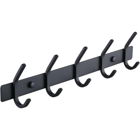 ZOLGINAH Porte Manteau Mural, Patere 5 Crochets, Crochet Porte-Manteau Noir Acier Inoxydable Accroche Serviette salle de Bain, AH203H5-BK (1/5)