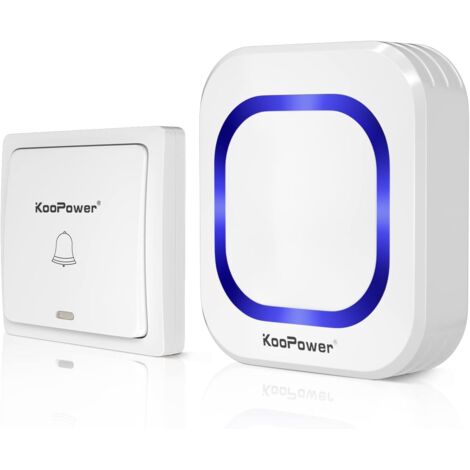 ZOLGINAH Sonnette sans Fil cinétique, 1 Bouton-Poussoir sans Piles et 1 Récepteur Secteur à Brancher avec LED Clignotant, 58 Sonneries, pour une Maison, Appartement, Alarme pour les Personnes âgées (1/4)