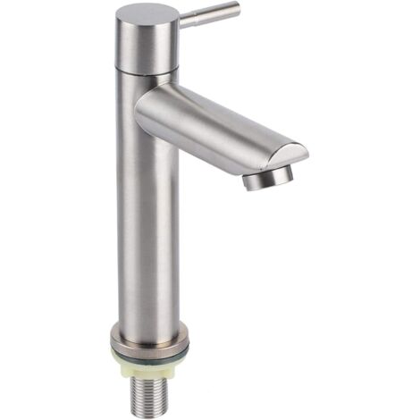 ZOLGINAH Robinet D'eau Froide Simple Brossé en Acier Inoxydable G1/2 avec Corps Haut Poignée Unique un Trou pour Lavabo(Type 2) (1/5)