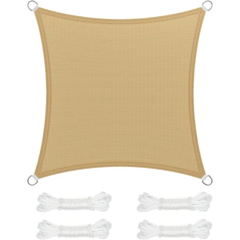 ZOLGINAH Voile d’Ombrage 3.6 x 3.6 m, Protection Solaire en Tissu HDPE, Respirant, Perméable à l’Eau, pour Terrasse, Jardin, Balcon, Camping, Carré, Concave, Jaune Sable (1/5)