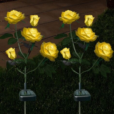 ZOLGINAH 12 LED Lumières de Jardin Solaires pour Extérieur, 2 Piece Lampes Fleurs de Roses Solaires, Éclairage de Jardin Décorative Etanche Solaire pour Jardin Parc Terrasse Cour Pelouse(Jaune) (1/5)