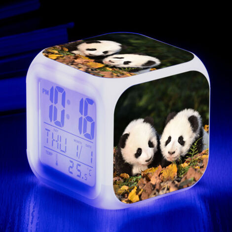 ZOLGINAH Réveil LED Panda - Pour enfant - Réveil de chevet - Carré - Écran LCD éclairé - Motif Panda (2) (1/5)