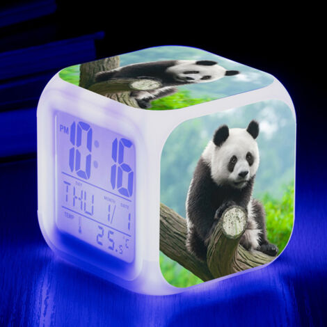 ZOLGINAH Réveil LED Panda - Pour enfant - Réveil de chevet - Carré - Écran LCD éclairé - Motif Panda (12) (1/5)