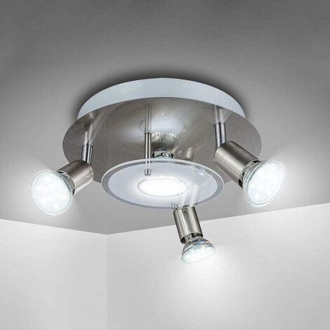 ZOLGINAH Spots de Cuisine Réglable, Plafonnier Rond Salon Moderne, Métal Chrome Mat, 4 X LED Ampoule GU10, Plaque Verre, Éclairage Intérieur Applicable à Couloir, Entrée, Chambre, Salle à manger (1/5)