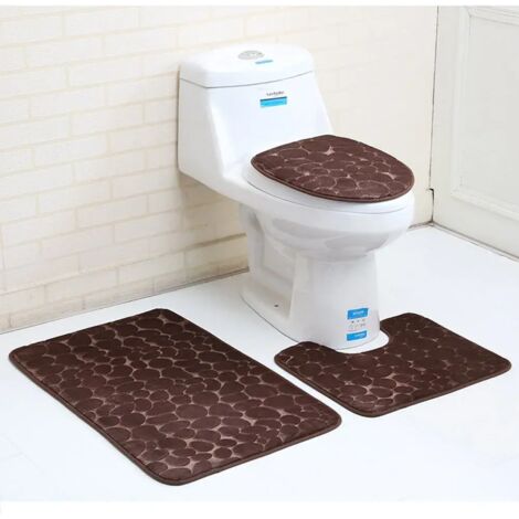 ZOLGINAH 3pcs Tapis De Bain Mousse Mémoire Piédestal Et Tapis De Bain Tapis De Douche Tapis De Salle De Bains, Tapis Contour en U et Couverture De Siège De Toilette(Marron.) (1/3)