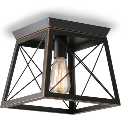 ZOLGINAH Plafonnier Industriel Base E27, Moderne Lustre en Métal Luminaire Lamp Interieur, Plafonnier pour Chambre Salle à Manger Couloir, Noir Sans Ampoule Noir & Or (1/5)