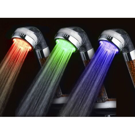 ZOLGINAH Pommeau Douche Anti Calcaire, Economiseur d'eau pression Pommeau de Douche à LED avec 3 Couleurs Changeantes, Transparent Douche à Main avec Filtre ionique et Pierre pour Spa (1/5)