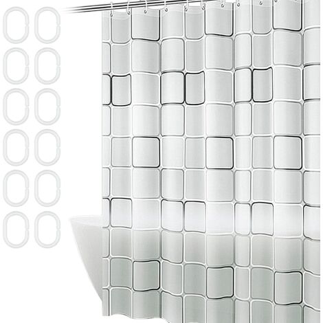 ZOLGINAH Rideau de Douche, Rideau de Douche Tissu Polyester Imperméable Antibacterien Lavable en Machine avec 12 Crochets Plastique Rideau Douche Semi Transparent pour Salle de Bains(Blanc) (1/5)