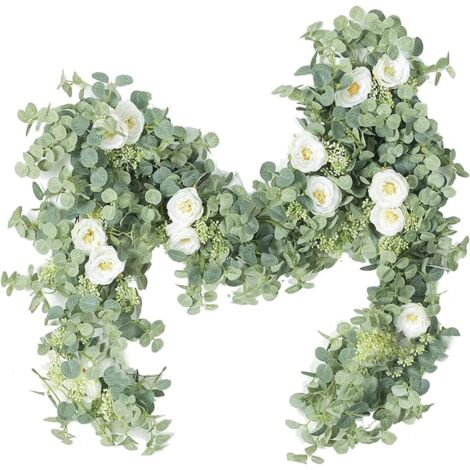 ZOLGINAH Couronne d'eucalyptus Artificielle avec Roses de Champagne et d¨coration Murale de Feuilles d'eucalyptus (1/5)