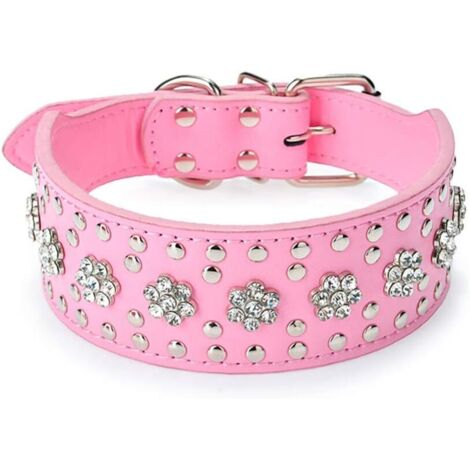 ZOLGINAH Collier pour chien en cuir synthétique orné de strass et de cristaux étincelants pour chiens de taille moyenne et grande (M, Rose) (1/3)