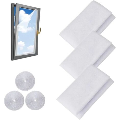 ZOLGINAH Lot de 3 moustiquaires pour fenêtre en maille avec 3 rouleaux de ruban auto-adhésif 1,3 m x 1,5 m (blanc b) (1/5)