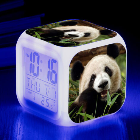 ZOLGINAH Réveil LED Panda - Pour enfant - Réveil de chevet - Carré - Écran LCD éclairé - Motif Panda (15) (1/5)