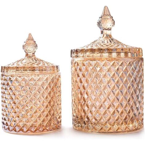 ZOLGINAH Lot de 2 bocaux en verre pour salle de bain avec couvercle pour cotons-tiges Marron (1/4)