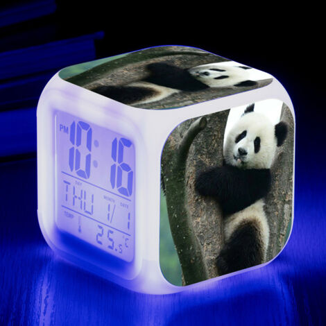ZOLGINAH Réveil LED Panda - Pour enfant - Réveil de chevet - Carré - Écran LCD éclairé - Motif Panda (7) (1/5)