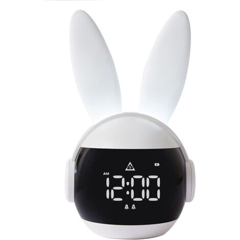 ZOLGINAH Réveils Lumineux pour Enfants , veilleuses de Lapin , 90 Jours d'autonomie en Veille, Facile à configurer, 6 sonneries, répétition, Rechargeable, Horloge d'entraînement au Sommeil (Blanc) (1/5)