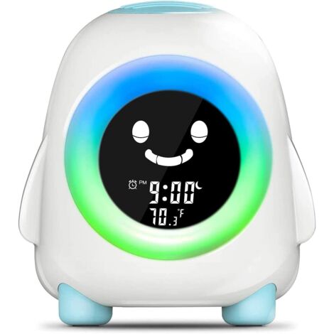 ZOLGINAH Réveil Enfant, Lampes de Réveil 5 Couleurs 5 Sons Lumière de Nuit Lampe de Table Lampe De Chevet Réveil Numérique Affichage Température Bon Cadeau pour Enfant Bébé avec USB Câble [Classe éner