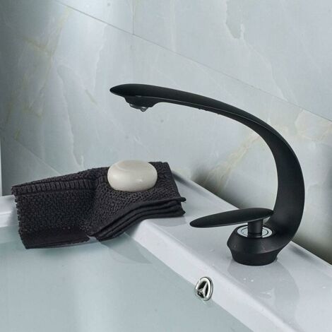 ZOLGINAH Robinet Mitigeur Lavabo Monotrou, Moderne Robinet Salle de Bain en Laiton Chromé, Eau Chaude et Froide Disponible le noir (1/5)