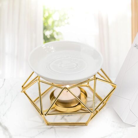 ZOLGINAH Parfum de Fondant de réchauffeur de brûleur de Fonte de Cire, brûleur à Huile en céramique en métal, diffuseur d'arôme de bougeoir pour Les Cadeaux de décor de Yoga de Bureau à Domicile-Golde (1/5)