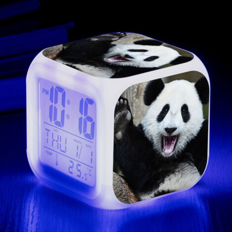 ZOLGINAH Réveil LED Panda - Pour enfant - Réveil de chevet - Carré - Écran LCD éclairé - Motif Panda (10) (1/5)