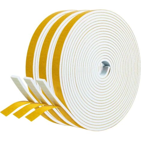 ZOLGINAH Joint adhésif Porte entree Fenetre 3 rouleaux 12mm x 3mm x 5m Joint Isolation en Mousse Caoutchouc Joint Antichoc Contre courants d'air Protection Meuble Mur Poignée -Mousse blanc film jaune (1/5)