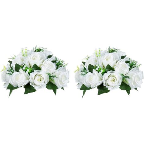 ZOLGINAH 2 Pièces Fleurs Artificielles, 15 Têtes de Roses Plastique avec Base, Convient au Centre de la Table Mariage Notre Magasin pour Les Fêtes Décoration de Saint Valentin(Blanc) (1/5)