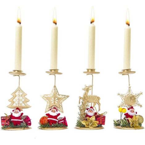 ZOLGINAH Bougeoir de Noël en Fer, Lot de 4 Décorations D'ornement de Chandelier en or Pour Cheminée de Table Flocon de neige vintage Arbre de Noël Elk Star Bougeoir pour dîner de noce de Noël (1/5)