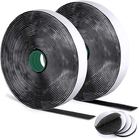 ZOLGINAH Scratch Autocollant Double Face, 15M Rubans Adhésifs Bande Scratch Adhésive, avec Extra 4 Paires Bande Auto Agrippante Rond, Noir (1/5)