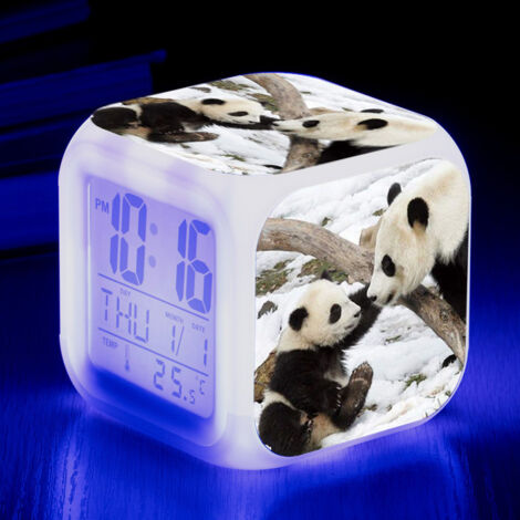 ZOLGINAH Réveil LED Panda - Pour enfant - Réveil de chevet - Carré - Écran LCD éclairé - Motif Panda (3) (1/5)