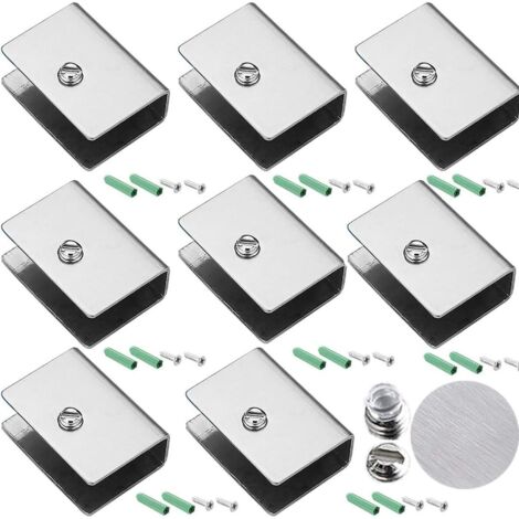 ZOLGINAH Pince à Verre Support d’Étagère en Verre Support de Tablette Murale, 8PCS Pince à Verre Pince Support en Acier Inoxydable Fixations Réglable Support pour Tablettes en Verre de 6-10 mm d'épais