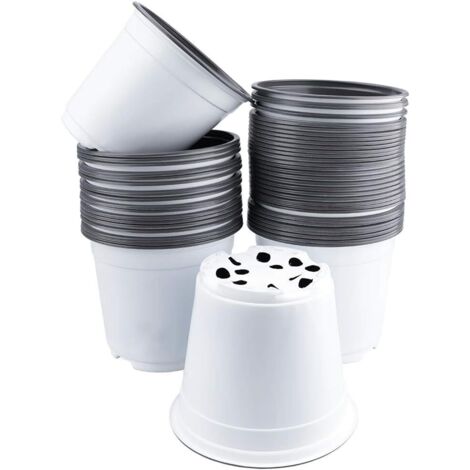 ZOLGINAH Lot de 50 Pots de Fleurs en Plastique de 15 cm pour semis de Jardin (Blanc) (1/5)