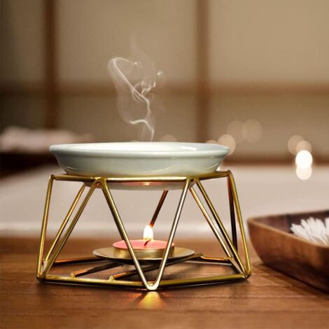 ZOLGINAH Huile parfumée élégante et Romantique pour Bougies - Brûleur à Huile géométrique - Bougie aromatique-Bougeoir - Décoration intérieure ministère - Oil Burner doré (1/5)