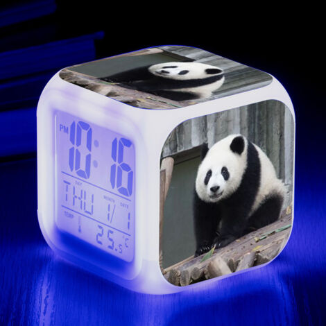 ZOLGINAH Réveil LED Panda - Pour enfant - Réveil de chevet - Carré - Écran LCD éclairé - Motif Panda (9) (1/5)