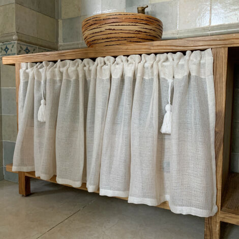 ZOLGINAH Rideau de Cuisine Court Vintage Transparent Rideau Brise- Bise Style Maison de Campagne Décoration de Fenêtre en Voile Demi Rideau pour Placard,Blanc,W x H 100x75cm (1/5)