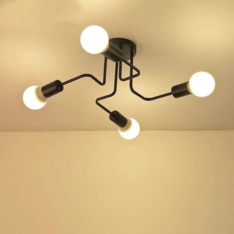 ZOLGINAH Plafonnier Luminaire Semi-Encastré Lustre Vintage Creative Suspension Industrielle Retro Semi Flush Mount E27 Métal Moderne 4 Lampes Chambre Enfant Salon Restaurant Noir (Sans ampoule) (1/5)