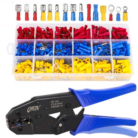 ZOLGINAH Pince a Sertir, 700 Pièces Cosse Electriques à Sertir de AWG20-10(0,5-1,5 mm²) (1,5-2,5 mm²) (4-6 mm²) Pince électricien Outils Bornes électriques (1/5)